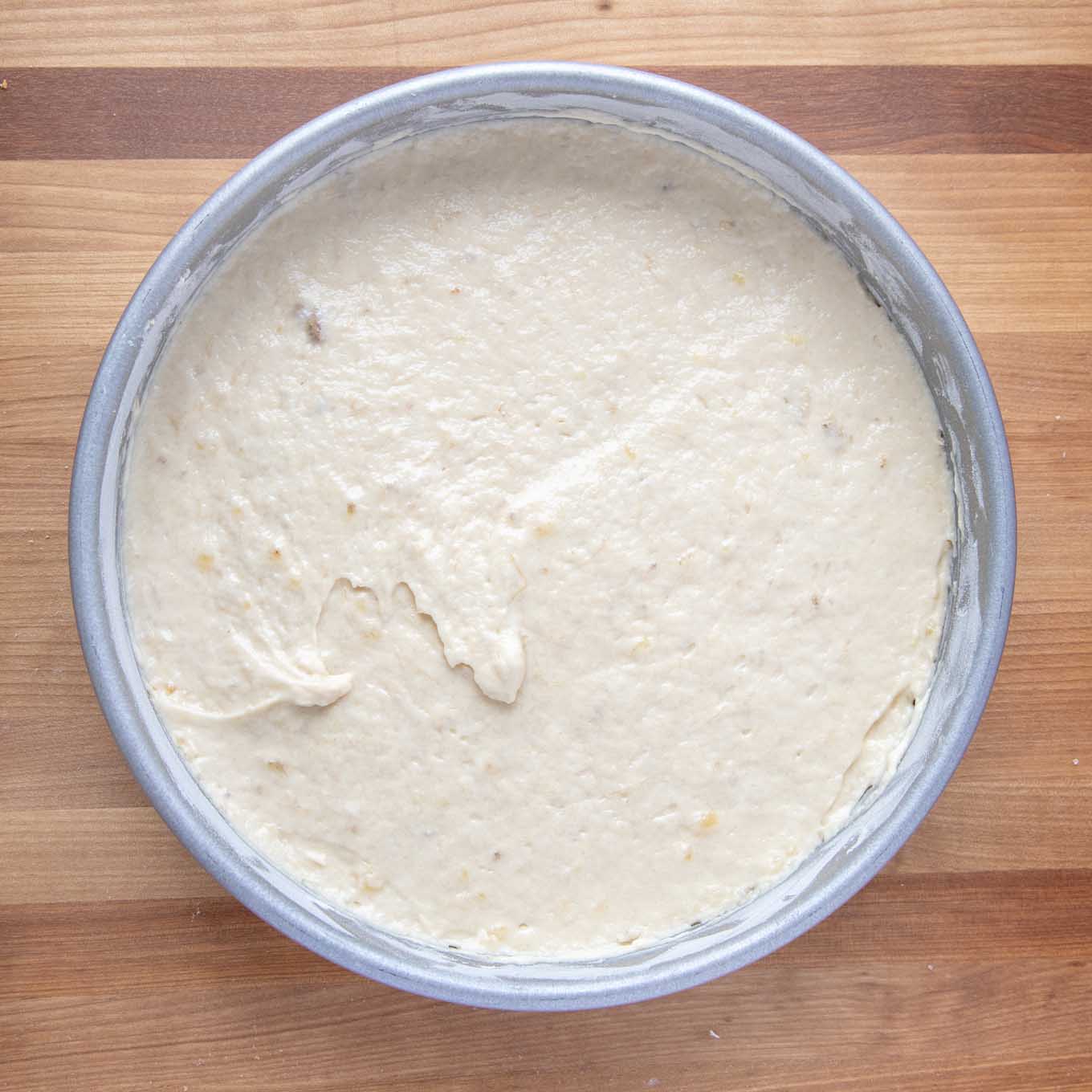 cake batter in prepared pan