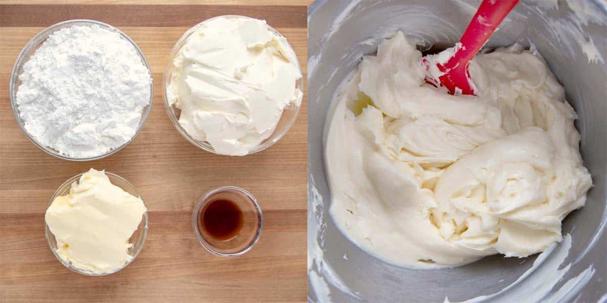 Collage showing how to make the frosting.
