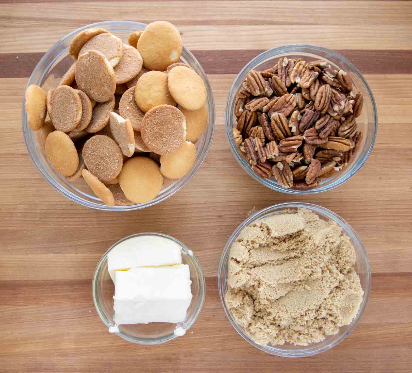 ingredients to make crunch layer in glass bowls