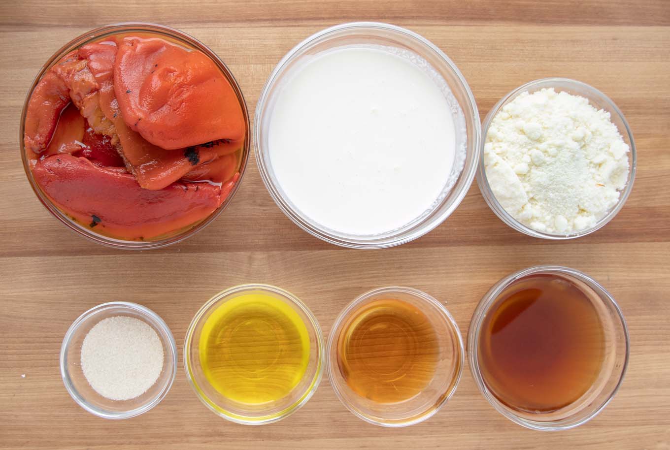 overhead view of ingredients to make sauce