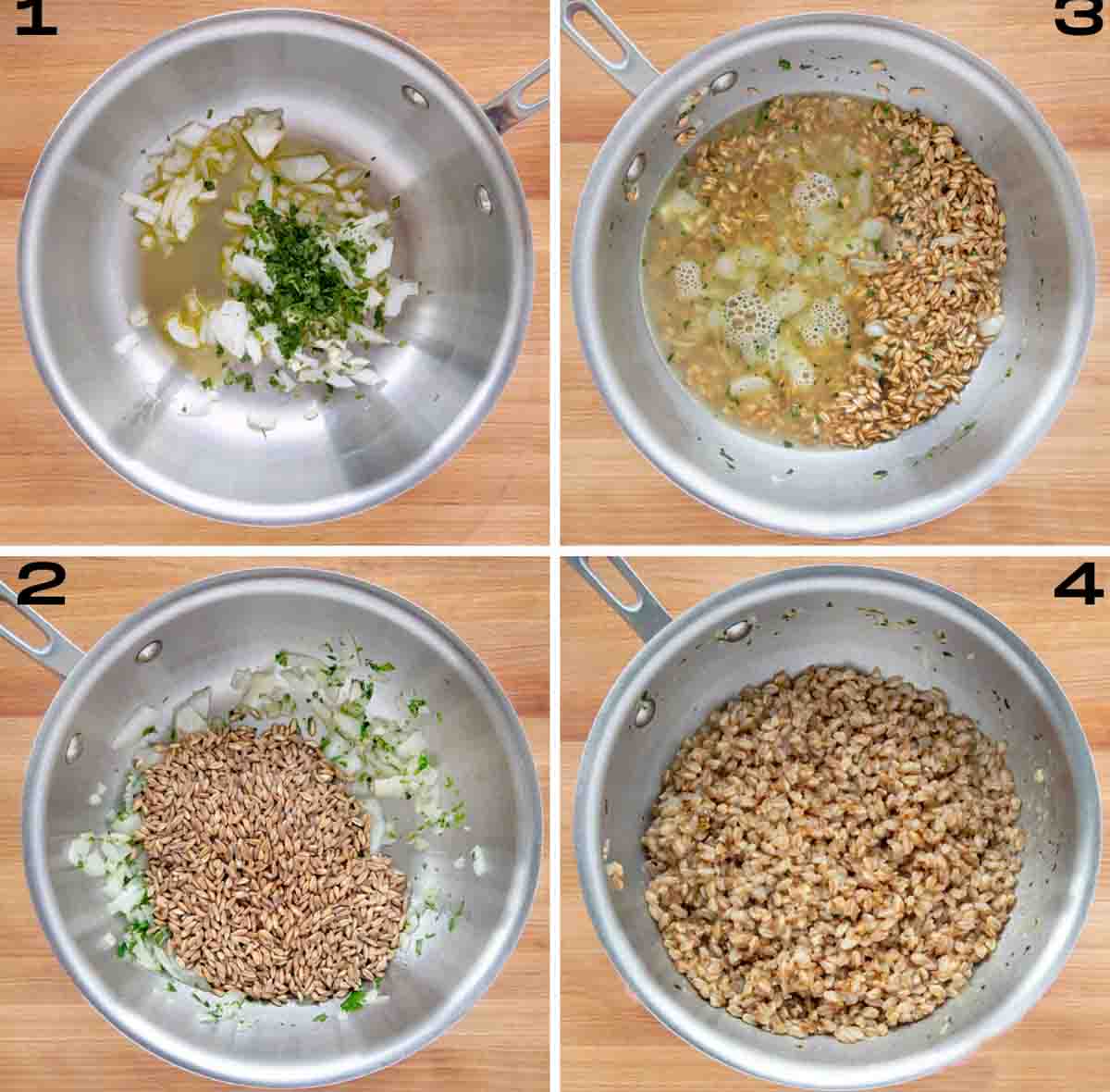 collage showing how to prepare farro.