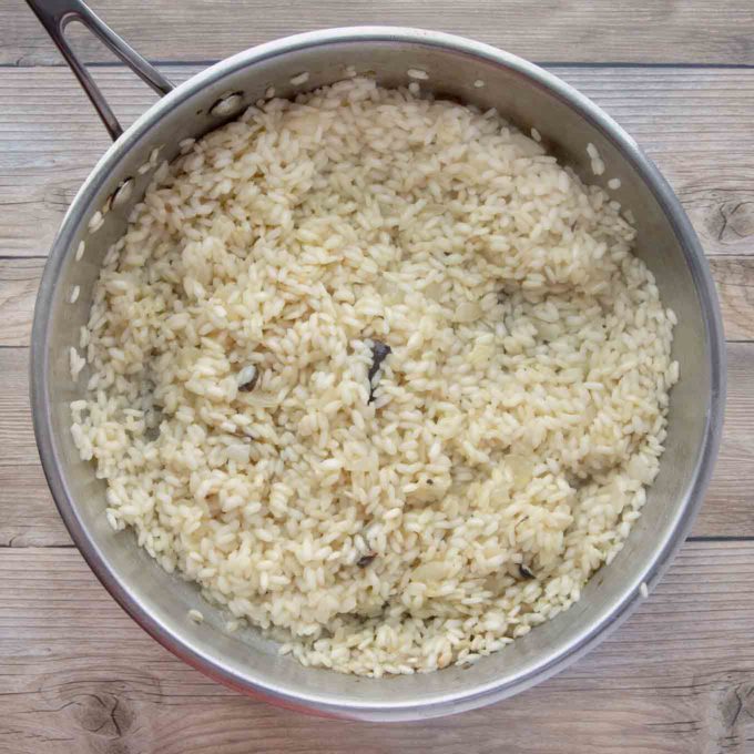 cooked risotto in a large saute pan