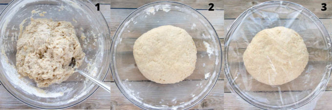 3 images of pretzel dough