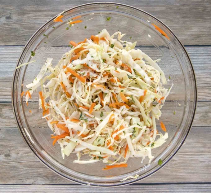 asian slaw in a glass bowl
