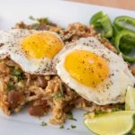 cowboy fried rice with fried eggs on top