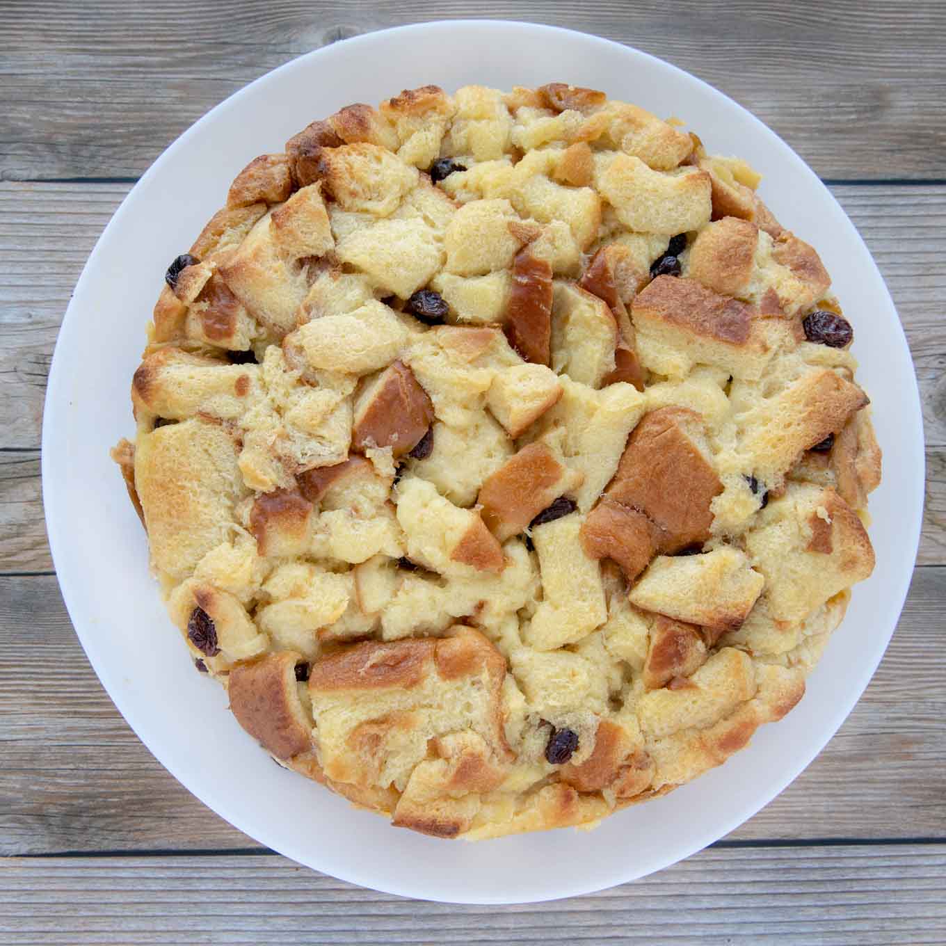 baked bread pudding on a white plate