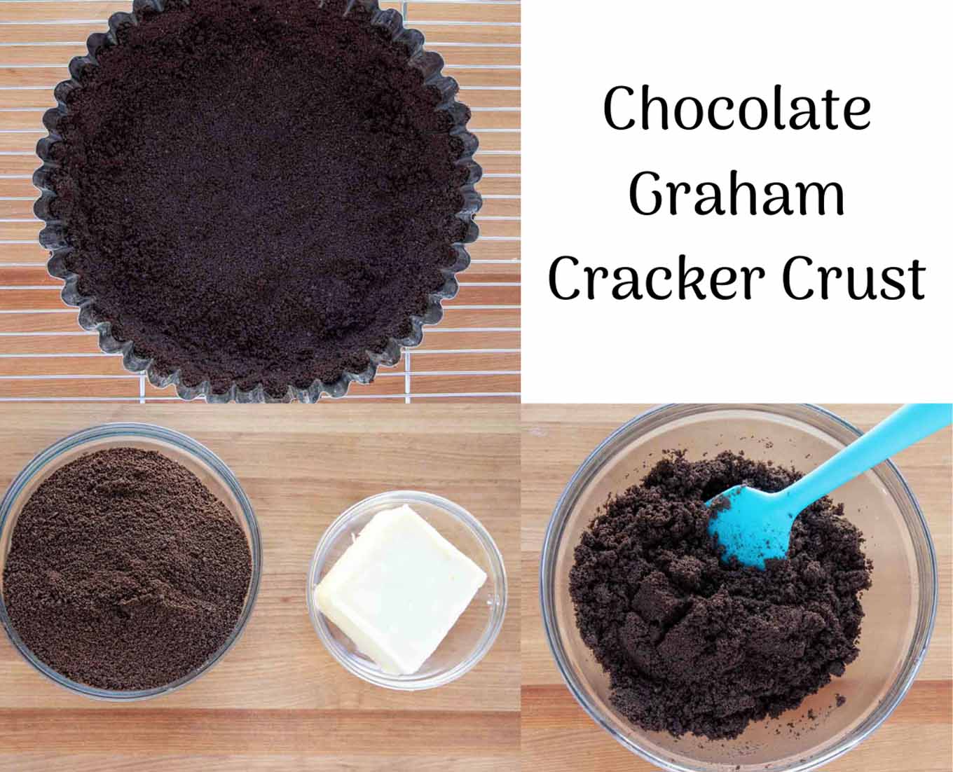 3 images of the chocolate crust process