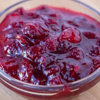 cranberry sauce in a glass bowl