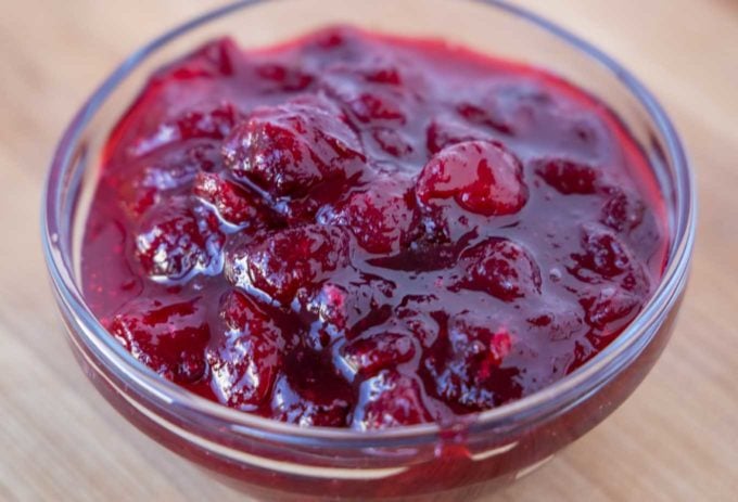 cranberry sauce in a glass bowl