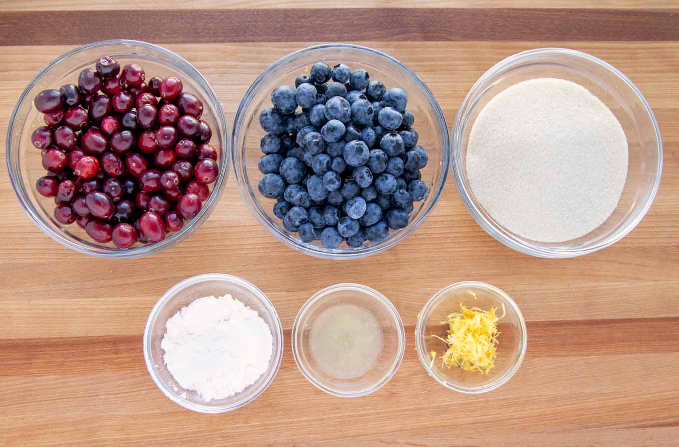 ingredients to make blueberry-cranberry topping 