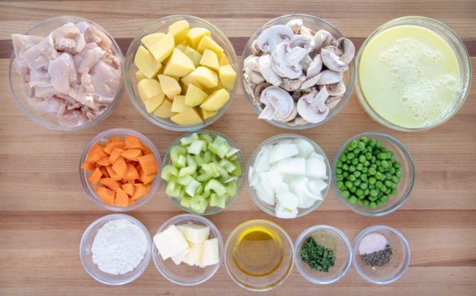 ingredients in glass bowls to make the recipe.