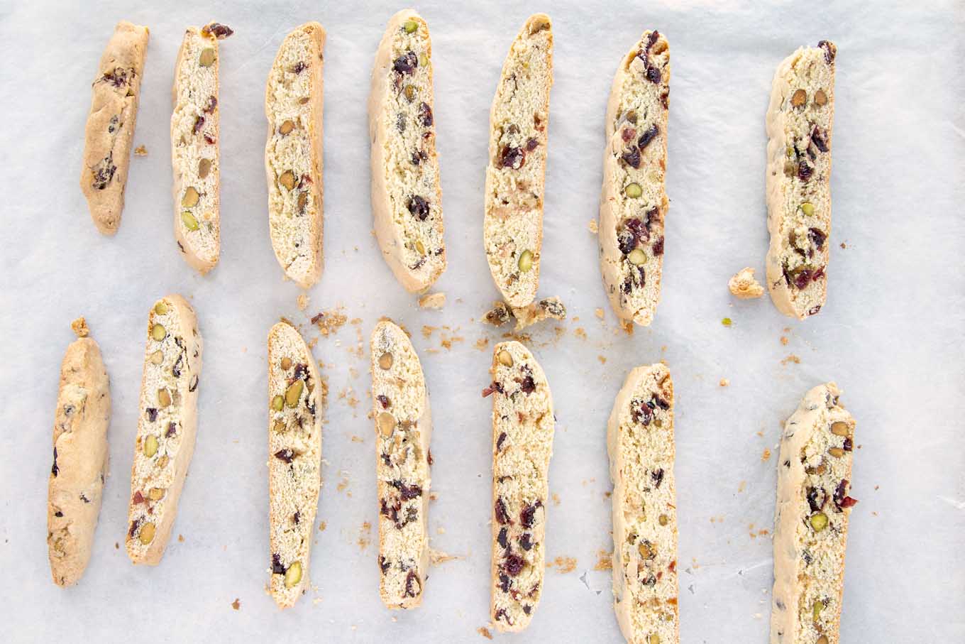 biscotti cut into cookies on parchment