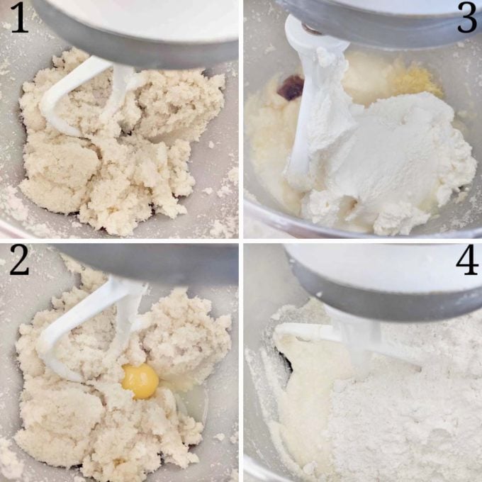 four images showing steps for making lemon ricotta cookies