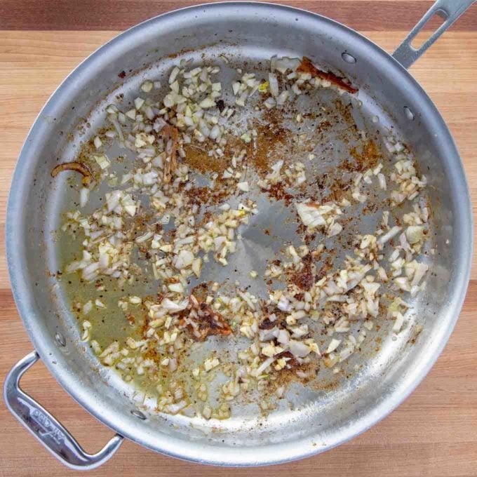 garlic and shallots in a large skillet