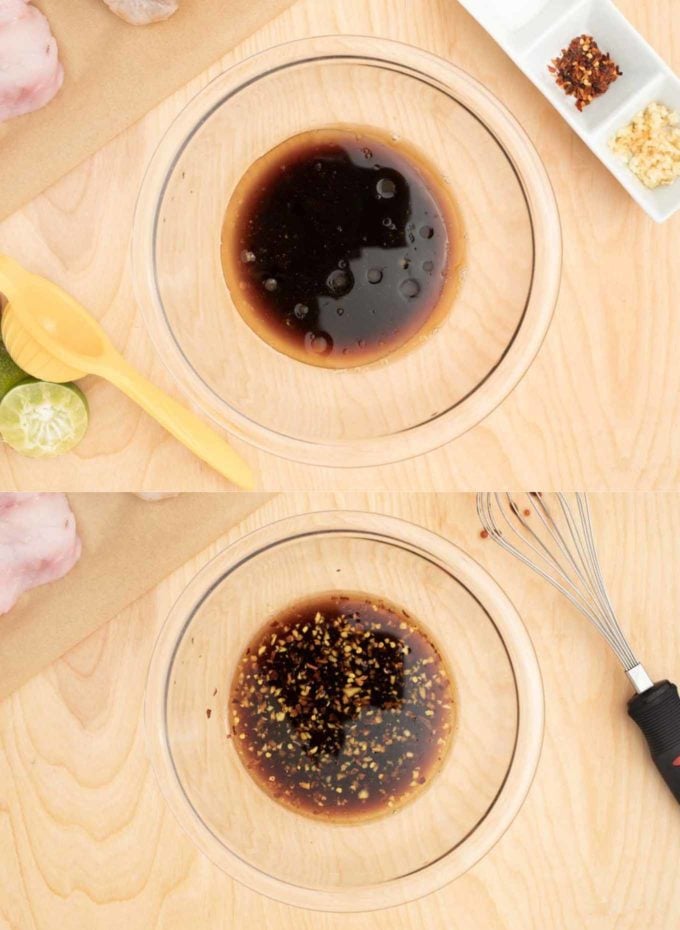 two images of the marinade process and completed marinade
