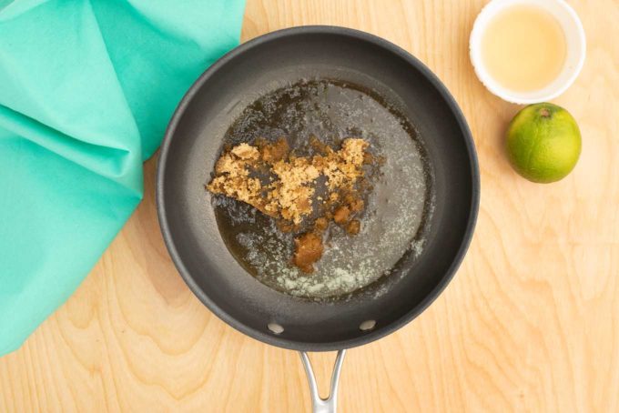 lime margarita sauce being prepared in non stick skillet