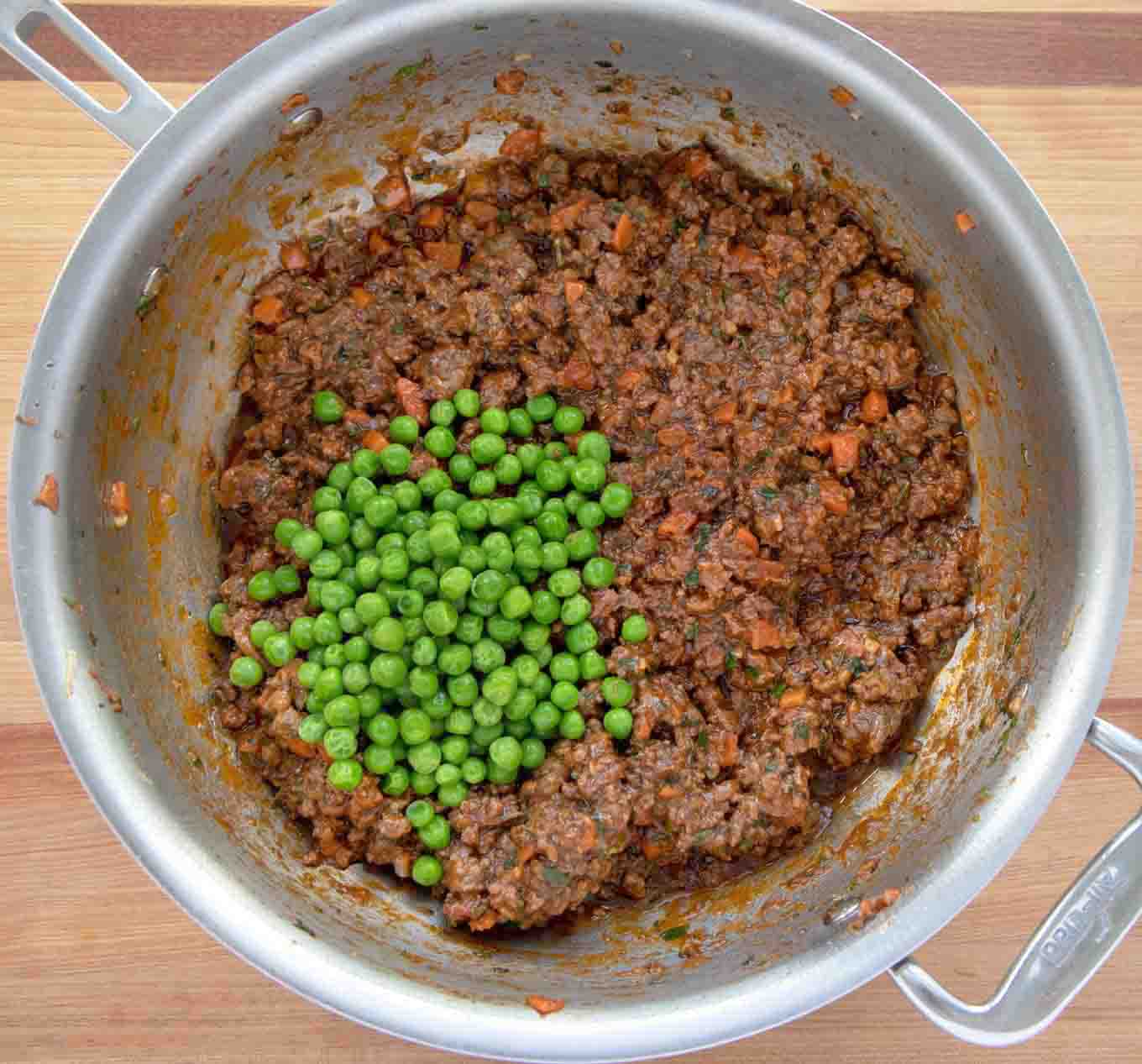 Peas added to mixture.