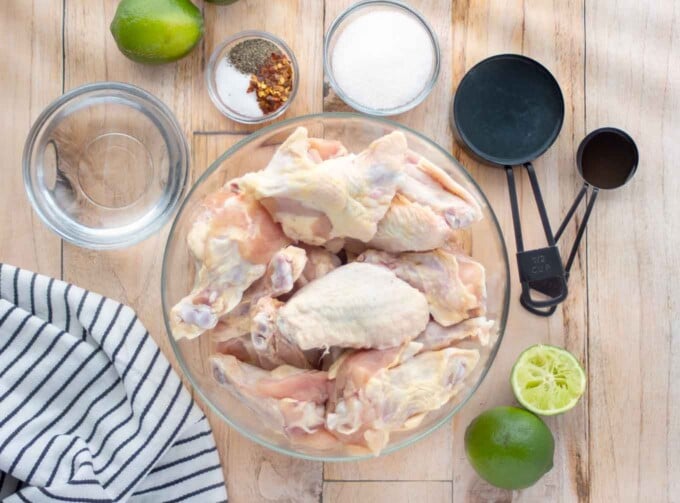 overhead view of ingredients to make drunken chicken wings