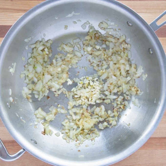 sauteed onions and garlic in a large saute pan