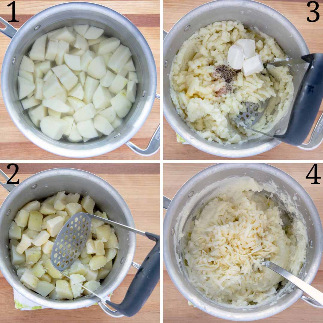 Collage showing how to make mashed potatoes.