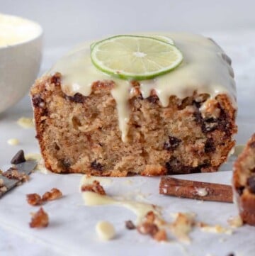 view of cannoli pound cake with the end sliced off