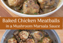 pinterest image for chicken meatballs with a mushroom marsala sauce