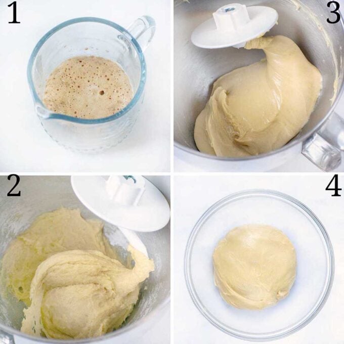 four images showing how to make pastry dough for the cake