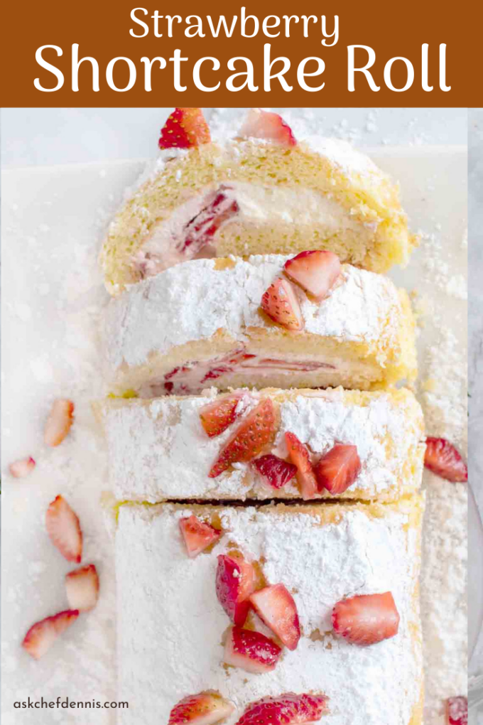 Pinterest image for strawberry shortcake roll