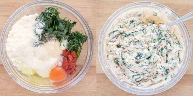 two images showing how to make the ricotta stuffing