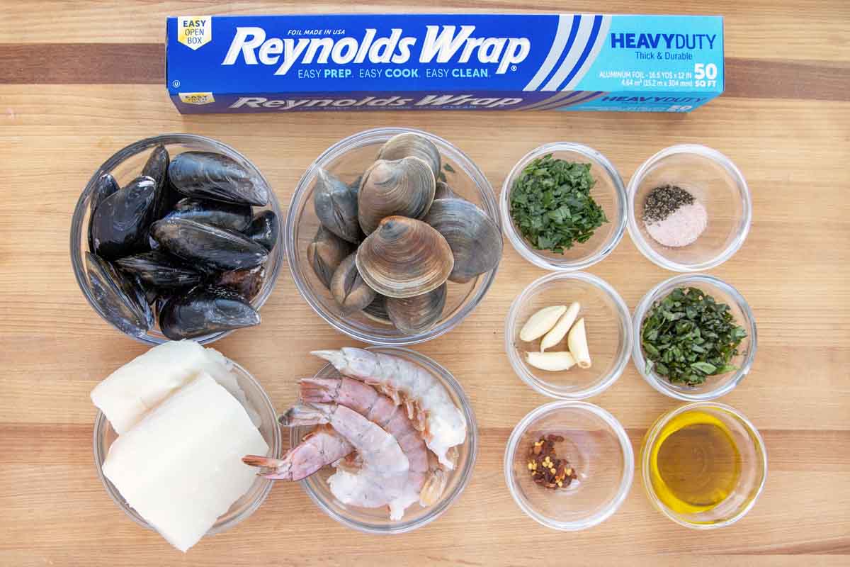 Ingredients to make a seafood combo.