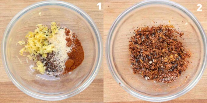 two images showing how to make the dry rub