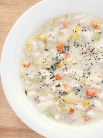 overhead partial view of New England Style Fish Chowder