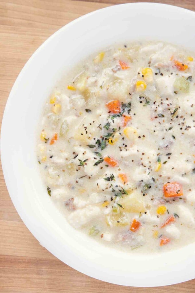 overhead partial view of New England Style Fish Chowder