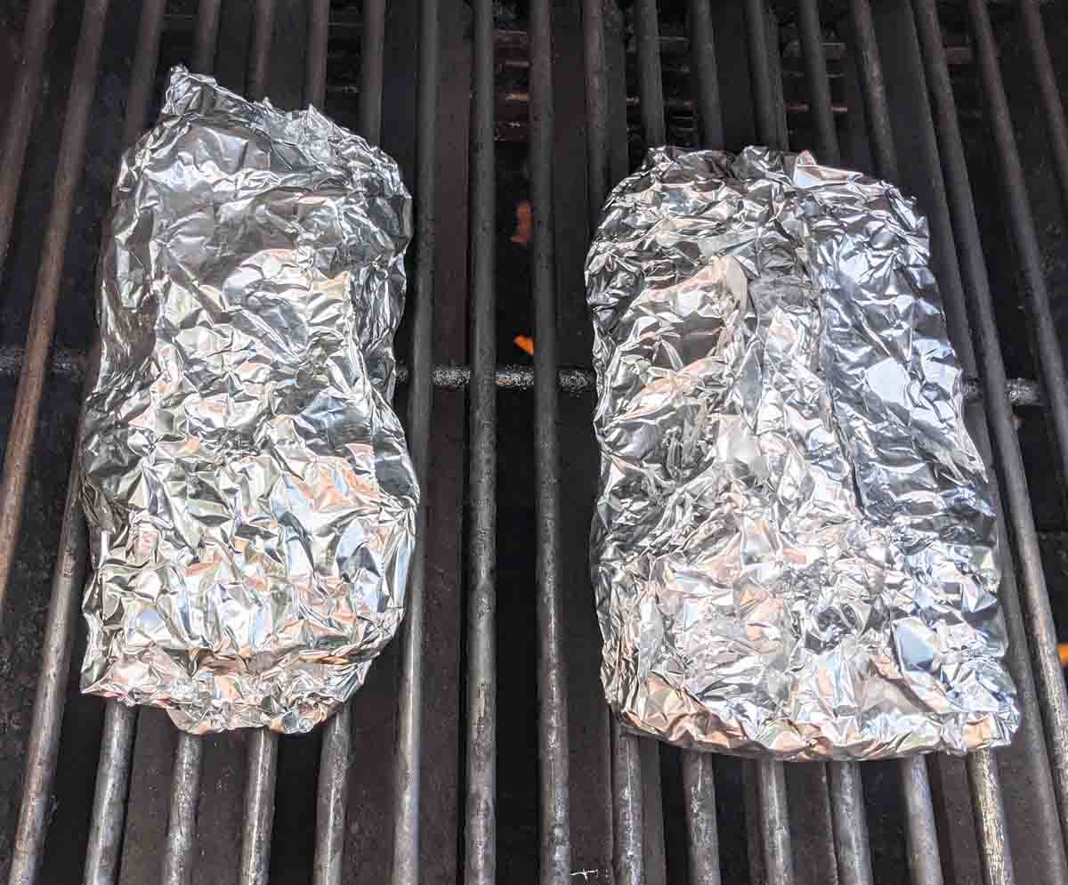 Foil packets on the grill.
