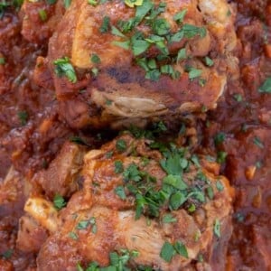 overhead close up of pork osso bucco