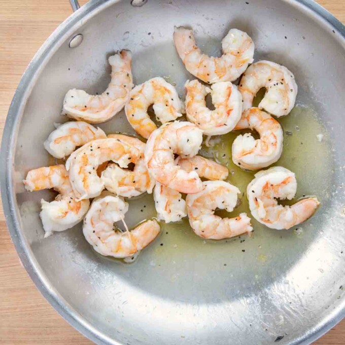 sauteed shrimp in a saute pan