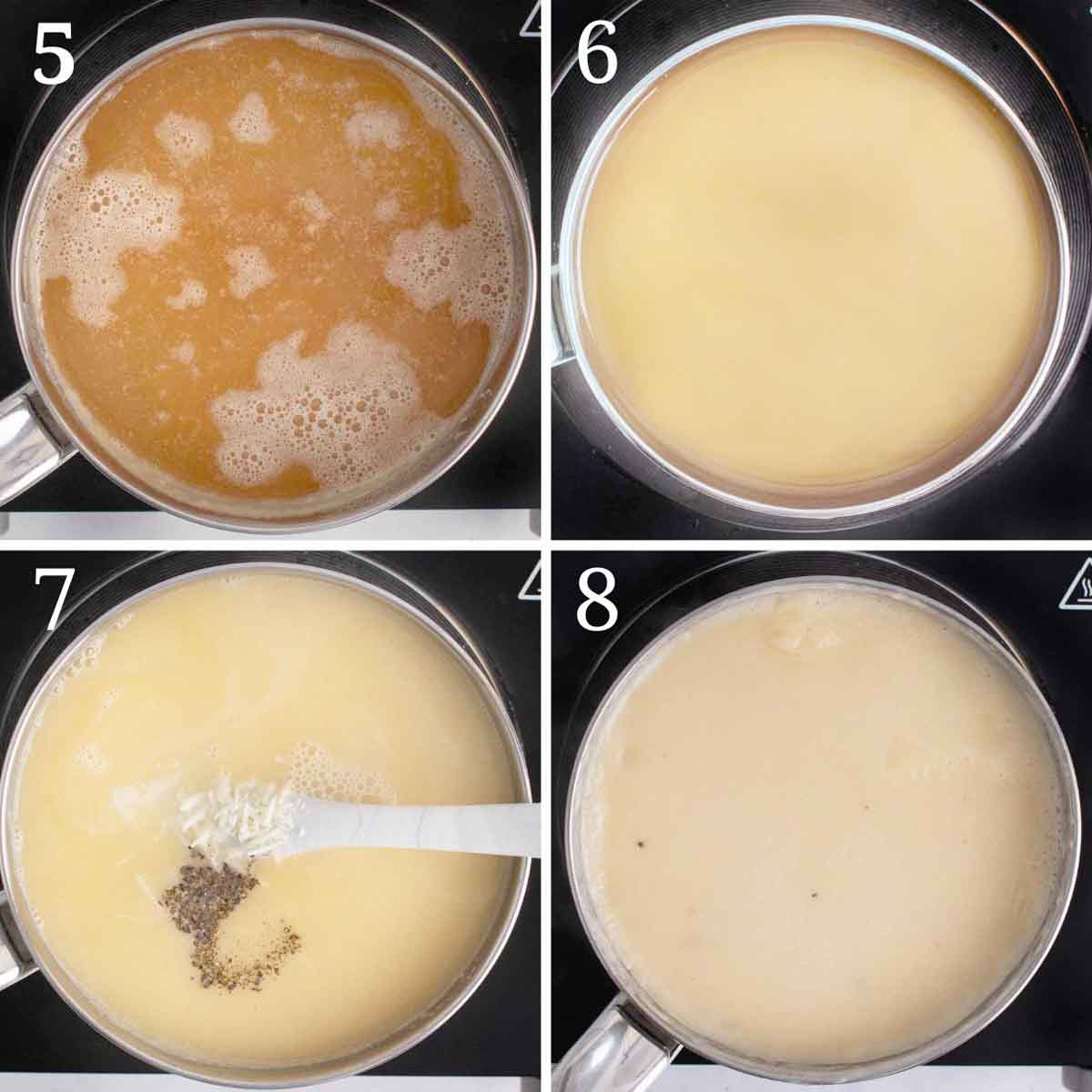 collage showing how to make bechamel sauce