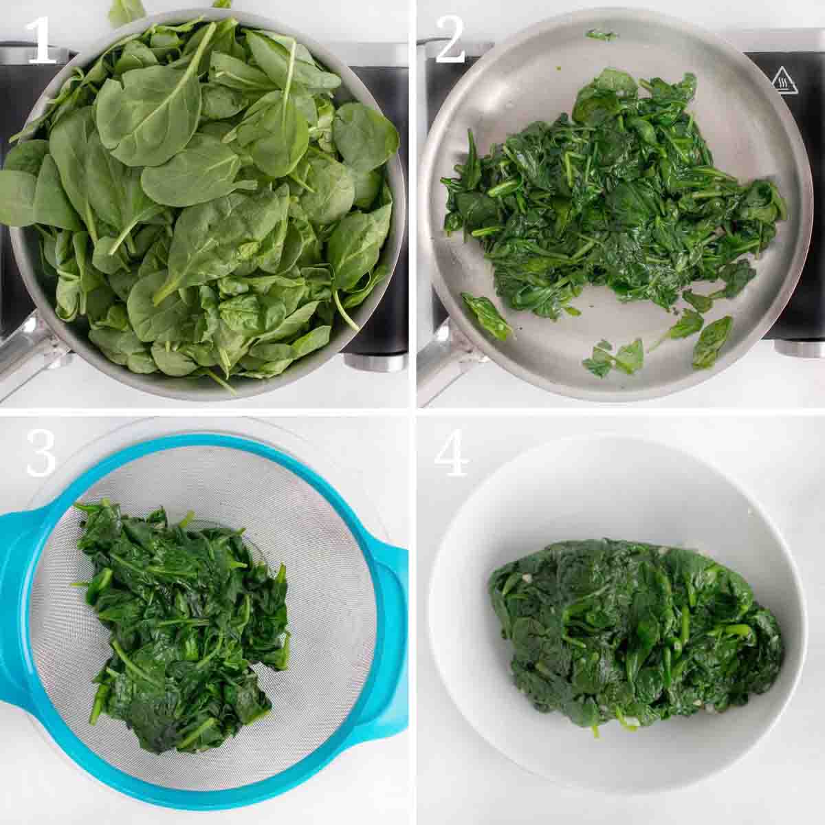 collage showing how to prepare spinach