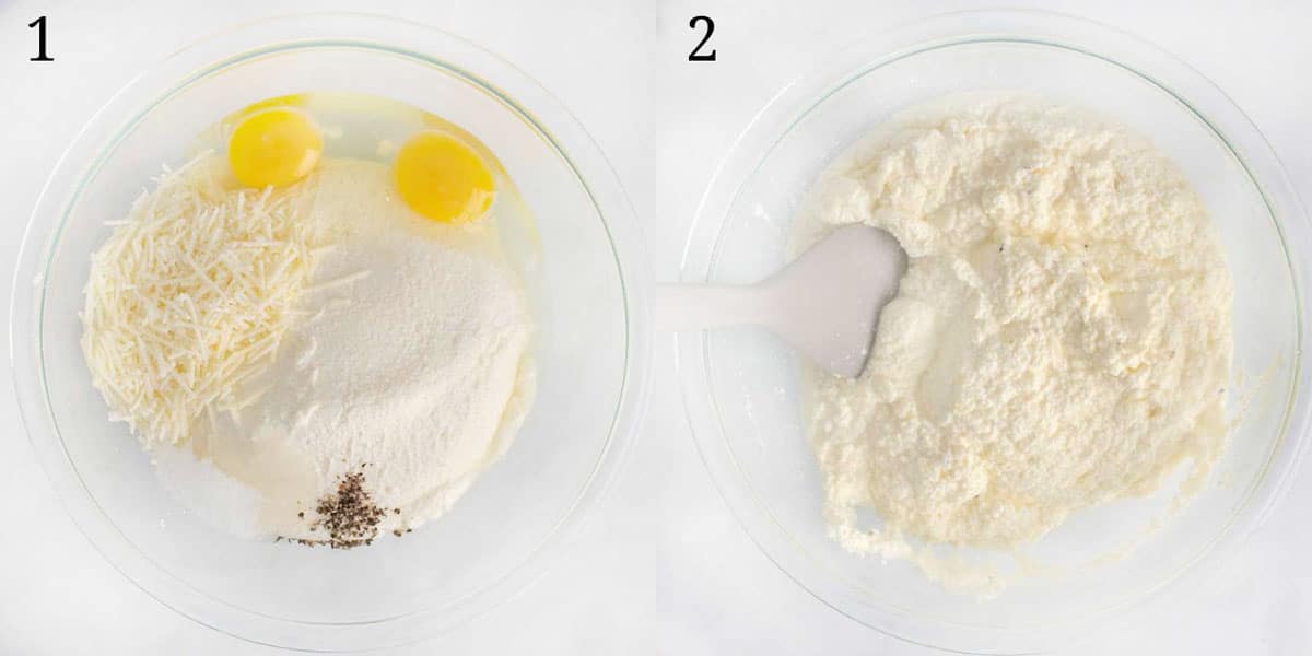 collage showing how to prepare ricotta mixture