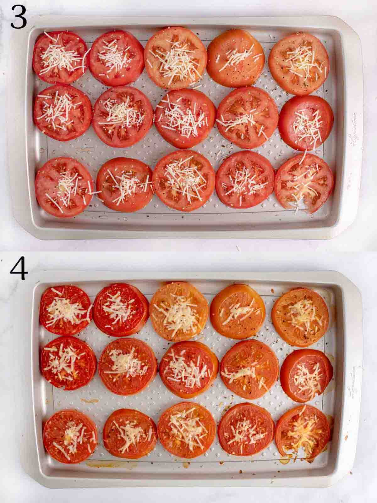 collage showing how to prepare roasted tomatoes