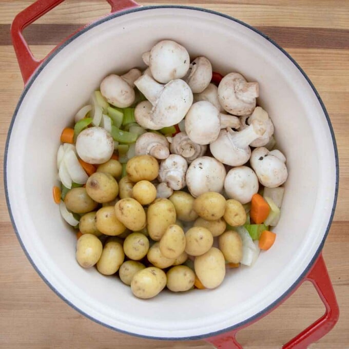vegetables for the pork shanks in the dutch oven