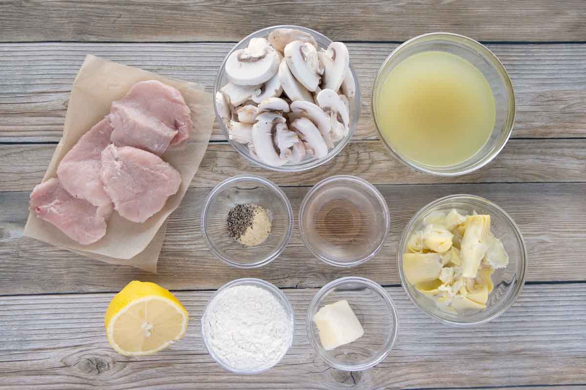 overhead view of ingredients to make veal piccata