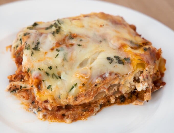 slice of lasagna bolognese on a plate