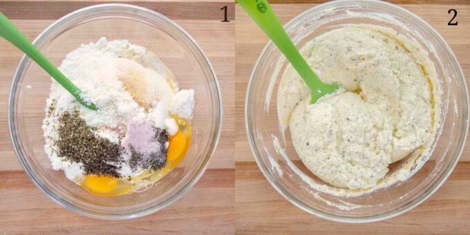 2 images showing how to make the ricotta cheese mixture