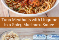 Pinterest image for tuna meatballs and linguine