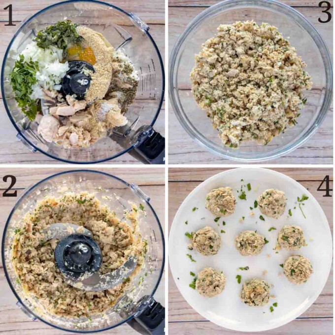 four images showing how to make tuna meatballs