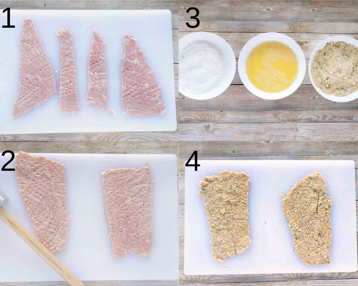 four images showing how to prepare veal parm