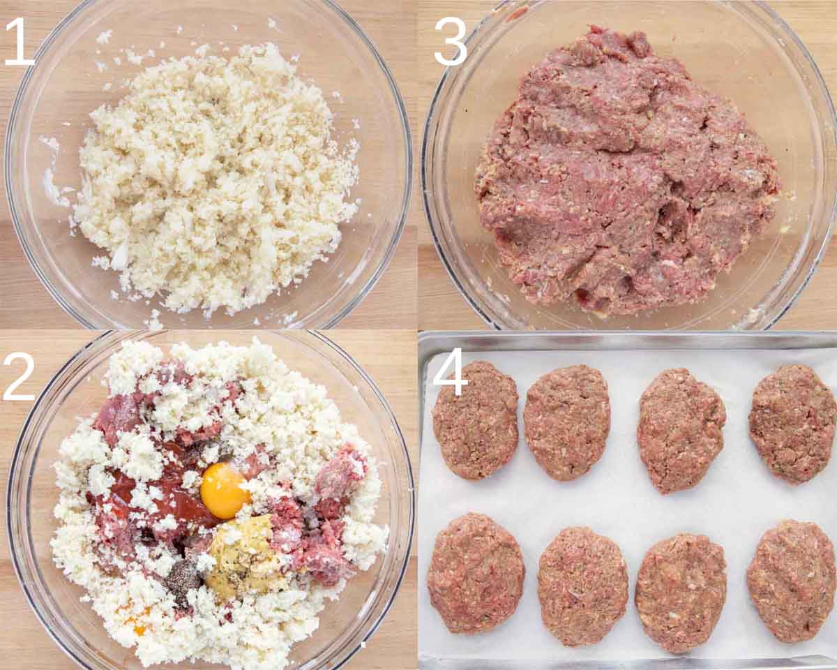 four images showing how to make salisbury steak