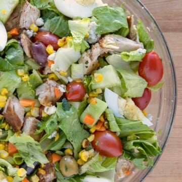 overhead partial shot of blackened chicken salad