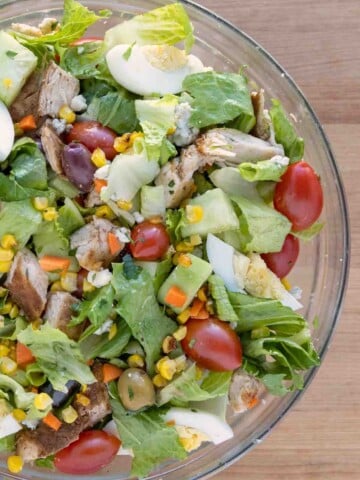 overhead partial shot of blackened chicken salad